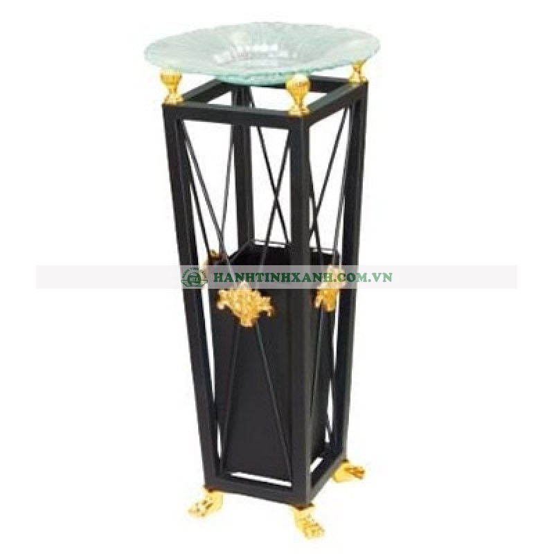 Thùng rác kim loại có khay gạt tàn bằng thủy tinh