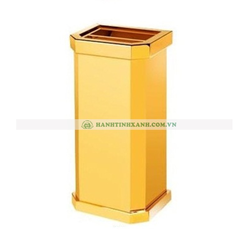 Thùng rác inox mạ vàng có gạt tàn thuốc lá