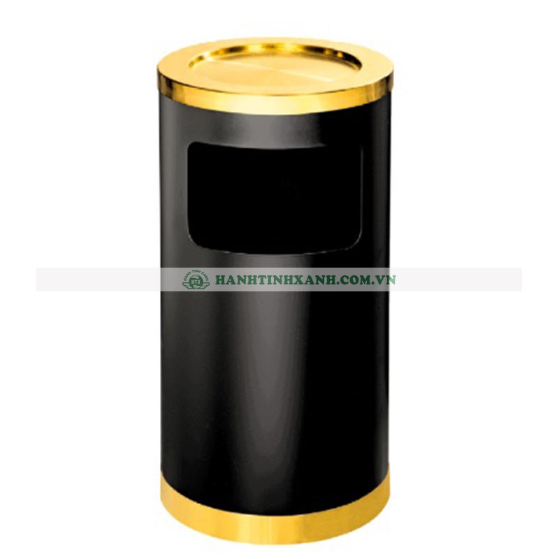 Thùng rác phun sơn đen gạt tàn inox vàng A35-H