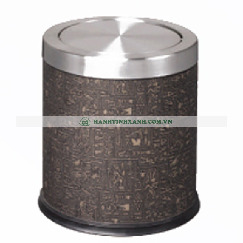 thùng rác inox nắp lật bọc da A36-H