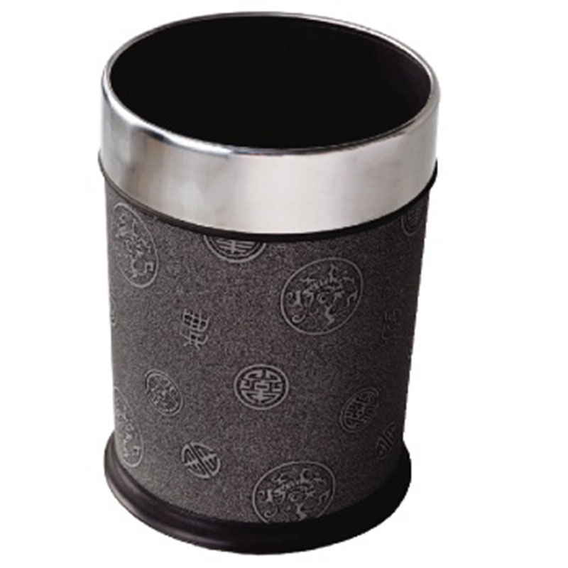 thùng rác tròn văn phòng bọc da họa tiết