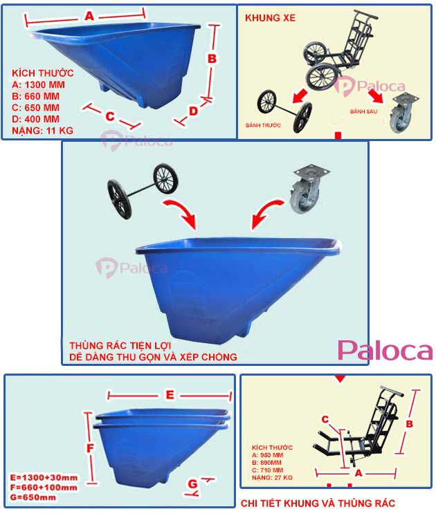 Xe thu gom rác đẩy tay 3 bánh