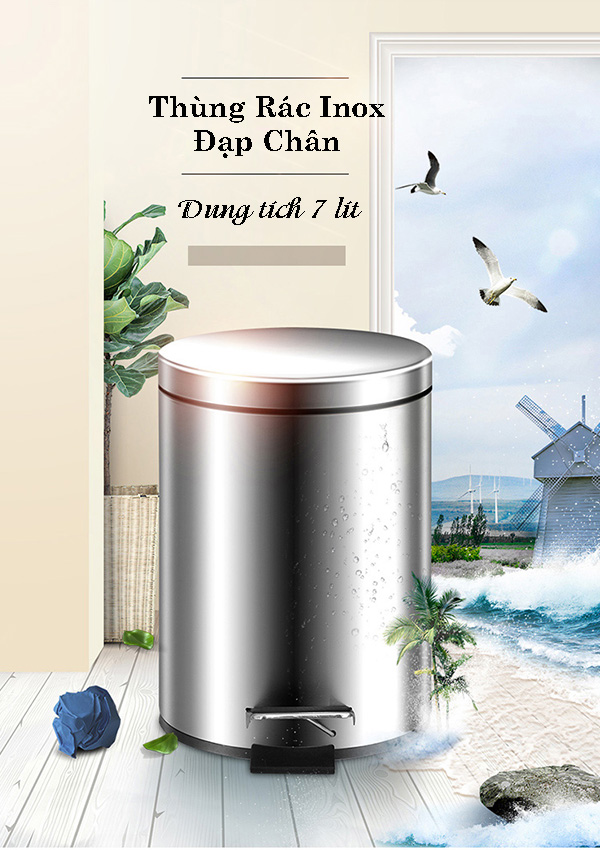 Thùng rác inox đạp chân 7 lít