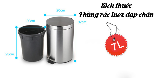 Thùng rác inox đạp chân 7l