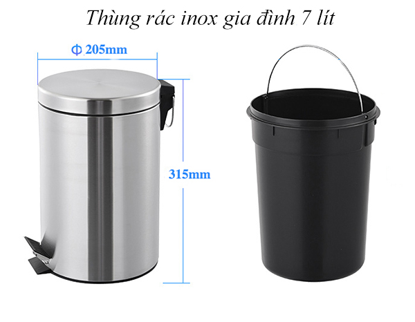Thùng rác inox cho gia đình 7 lít