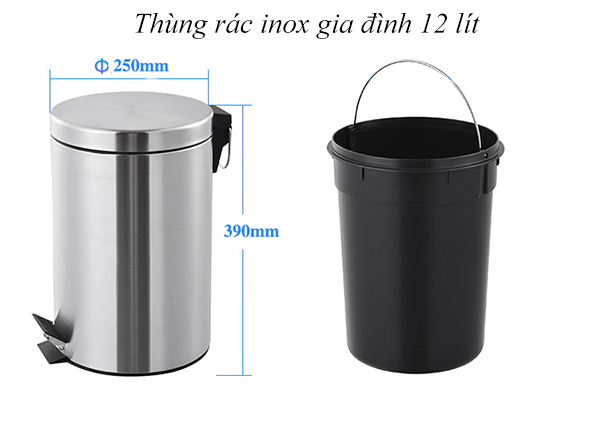 Thùng rác inox gia đình 12 lít