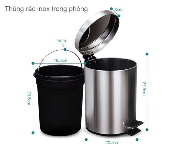Thùng rác inox dùng trong phòng