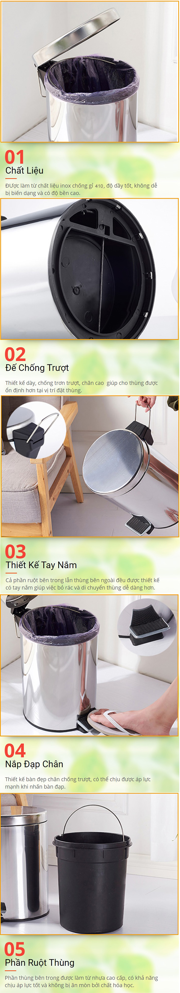 Thùng rác inox trong phòng