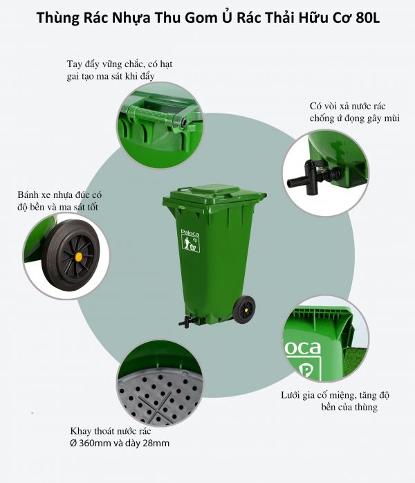 Thùng rác hữu cơ 80 lít