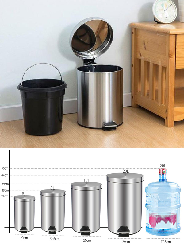 Kích thước thùng rác đạp chân bằng inox