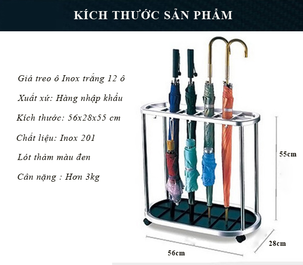 Kích thước giá để ô làm bằng Inox 201