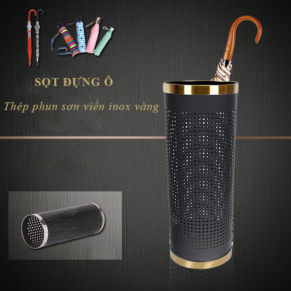 Ống cắm ô dù thép phun sơn viền inox vàng