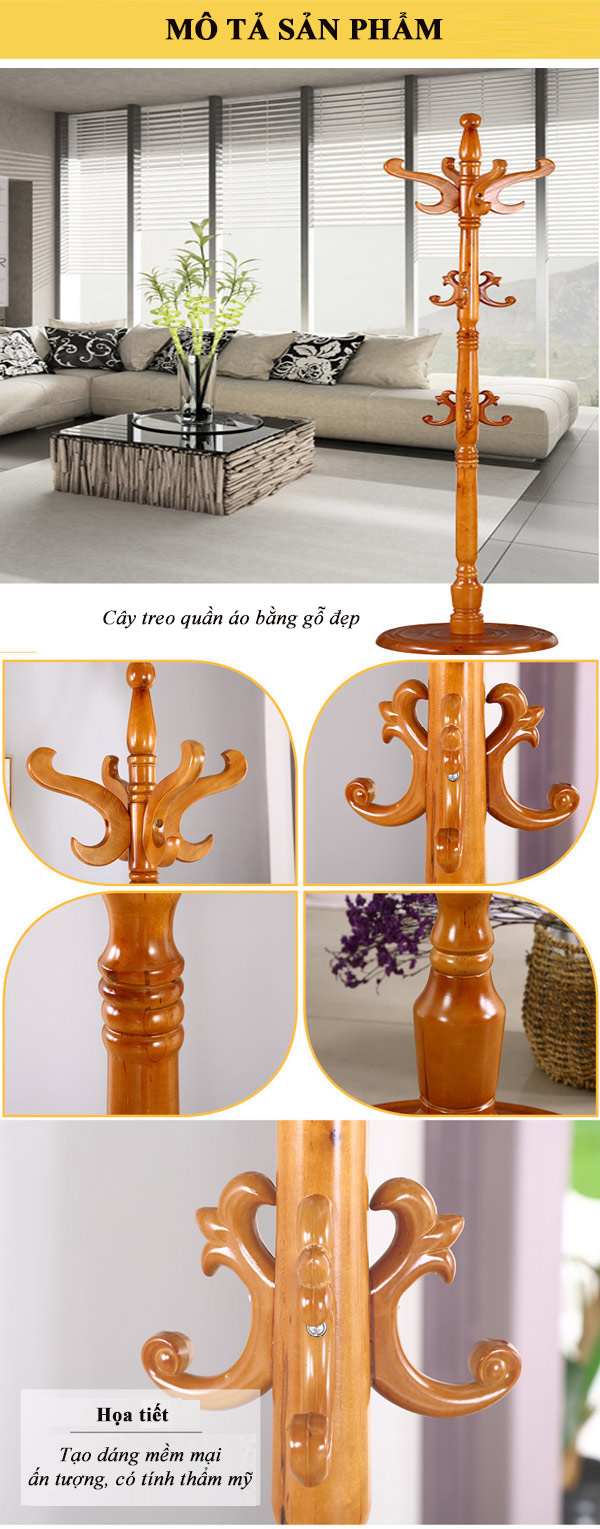 Mẫu cây treo đồ bằng gỗ đẹp tông màu gỗ tự nhiên