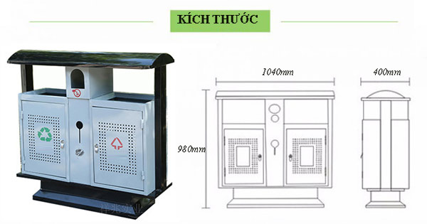 Kích thước thùng rác đôi thép phun sơn