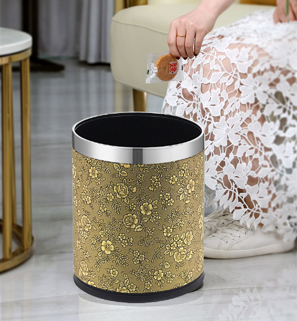 Mẫu thùng rác inox không nắp bọc giả da
