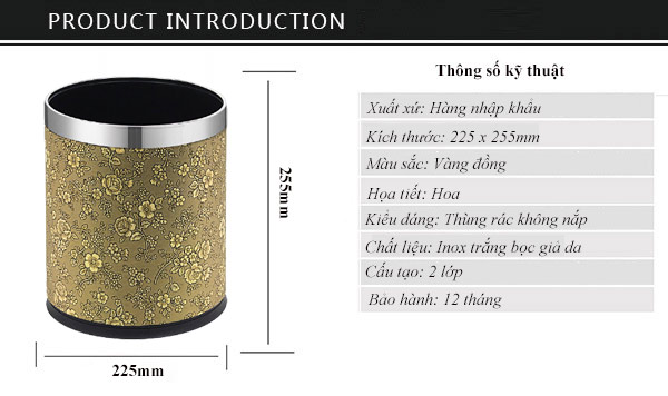 Kích thước thùng rác văn phòng bọc giả da