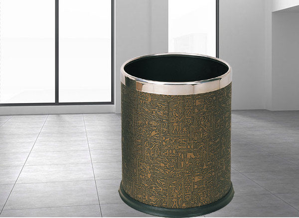 Thùng rác tròn văn phòng bọc da kiểu dáng không nắp