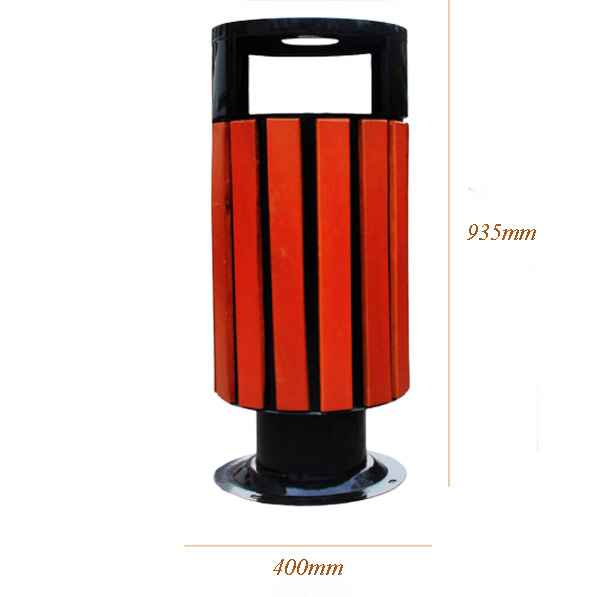 Kích thước thùng rác công viên làm từ gỗ và thép phun sơn