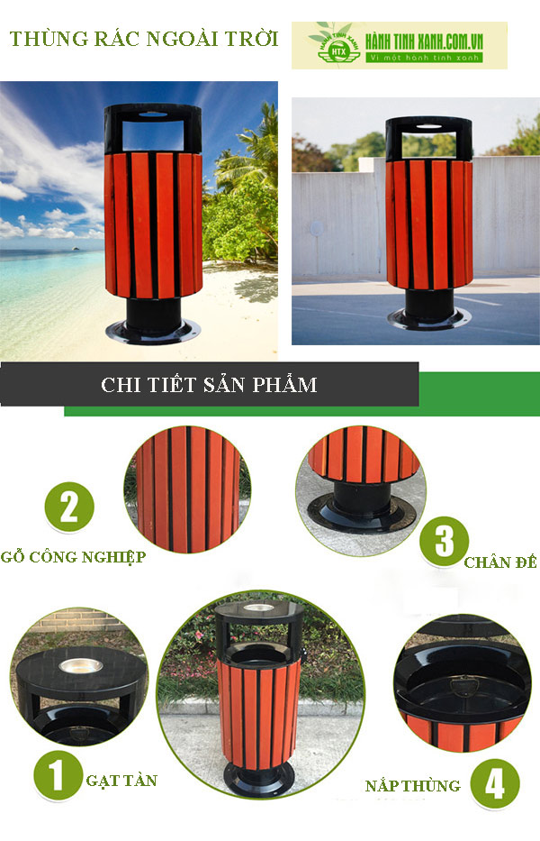 Chi tiết các bộ phận cấu thành mẫu thùng rác ngoài trời đẹp