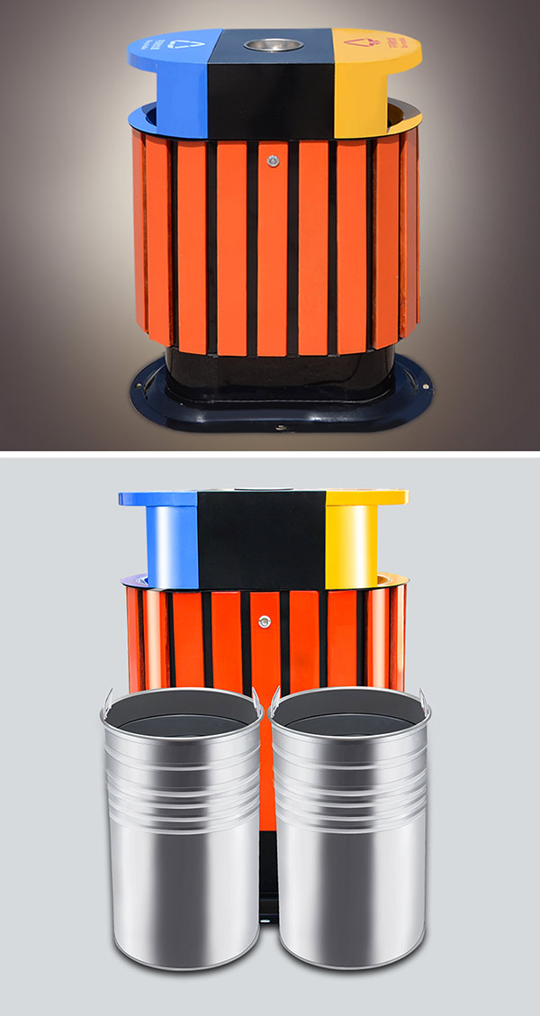 Mẫu thùng rác giả gỗ dùng cho không gian ngoài trời công cộng