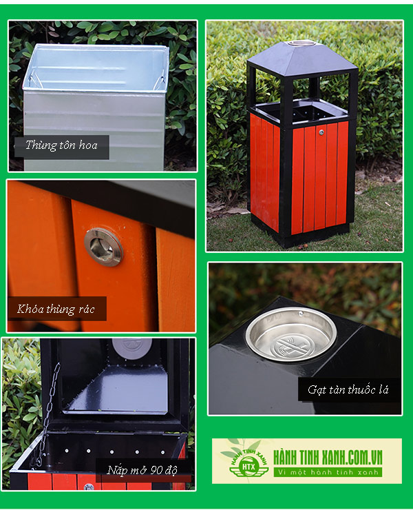 Chi tiết mọi bộ phận cấu thành thùng rác vuông giả gỗ