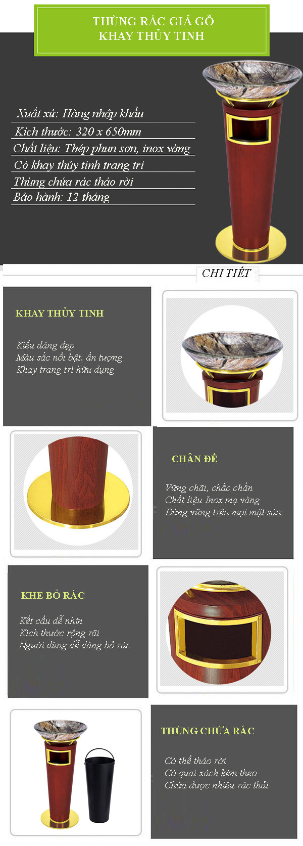 Đặc điểm từng chi tiết của mẫu thùng rác giả gỗ bán chạy tại Hành Tinh Xanh