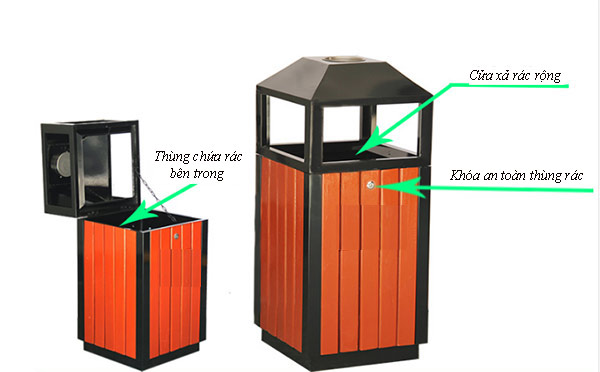 Kết cấu thùng rác vuông ngoài trời