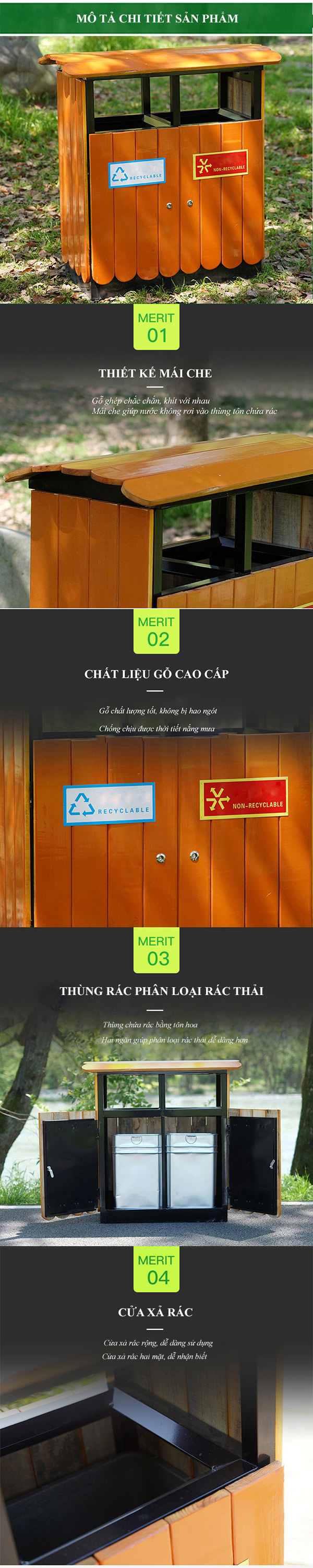 Mô tả chi tiết thùng rác gỗ đẹp dùng cho khu vực công cộng