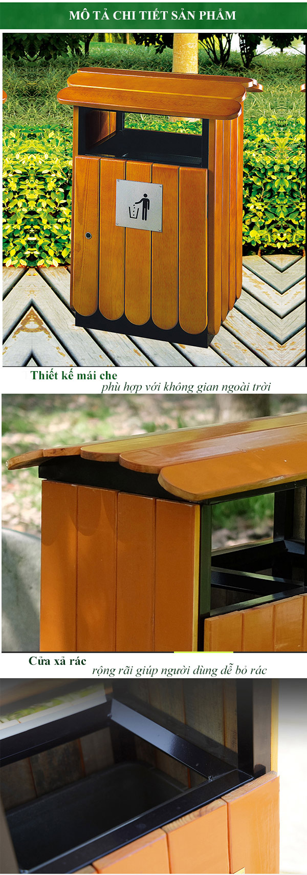 Mô tả từng chi tiết bộ phận thùng rác công cộng
