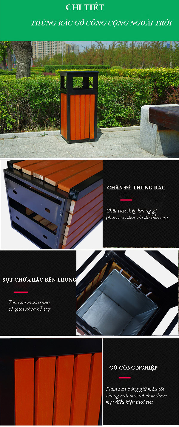 Chi tiết từng bộ phận cấu thành của mẫu thùng rác gỗ