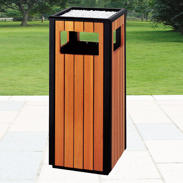 Mẫu thùng rác công viên ngoài trời làm bằng gỗ và thép phun sơn