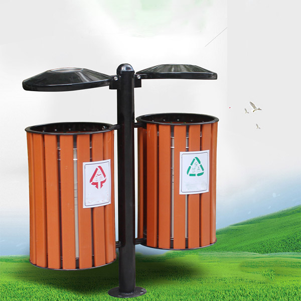 Thùng rác gỗ ngoài trời kiểu dáng treo đôi