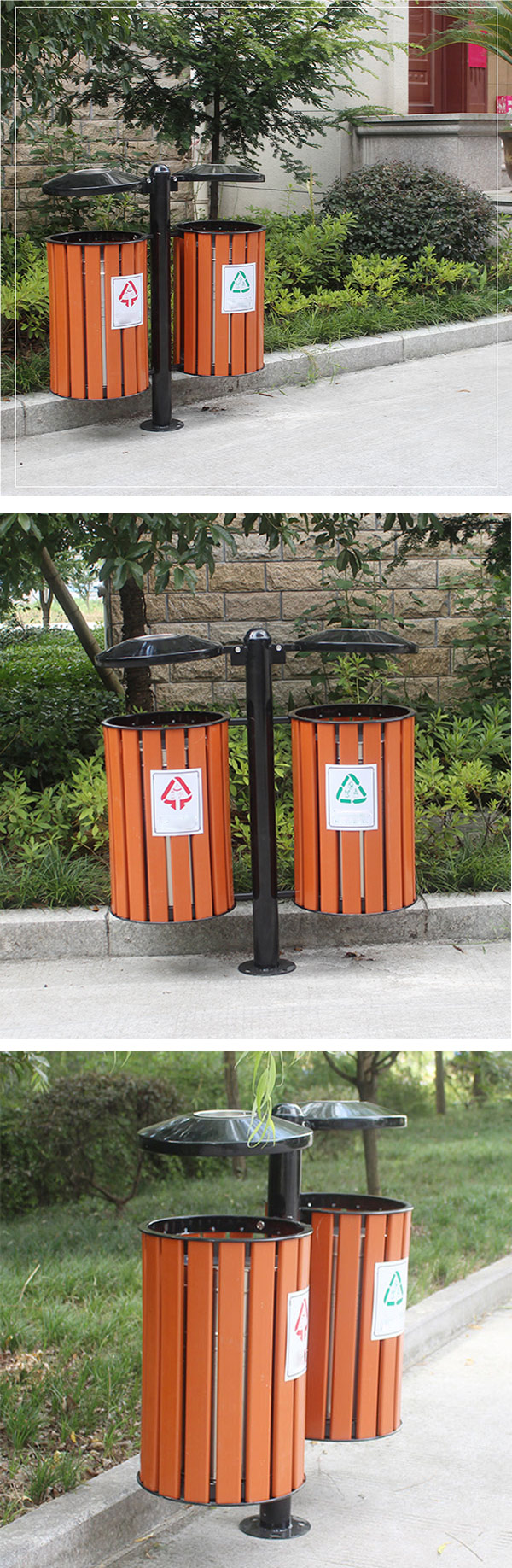 Thùng rác công cộng bằng gỗ xuất hiện ở nhiều không gian ngoài trời