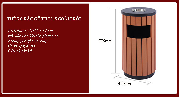 Kích thước thùng rác gỗ ngoài trời