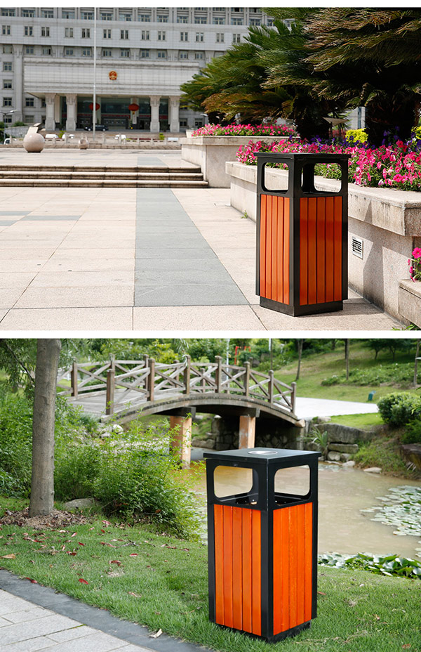 Thùng rác gỗ vuông công cộng ngoài trời