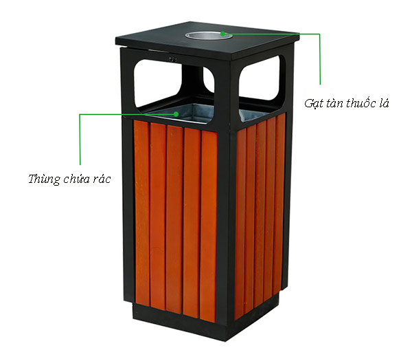 Thùng rác gỗ vuông đẹp, vuông vức, chắc chắn