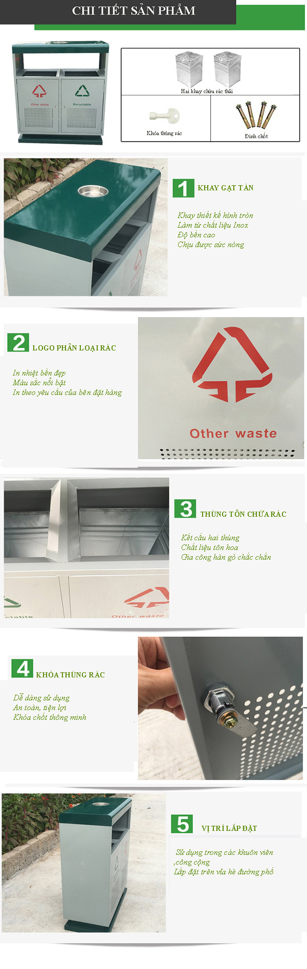 Đặc điểm từng chi tiết cấu thành thùng rác 2 ngăn