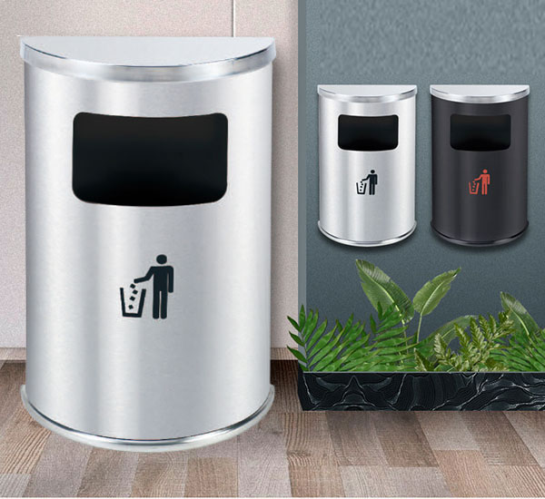 Thùng rác inox hình bán nguyệt màu trắng