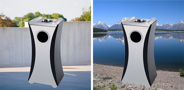 Mẫu thùng rác gạt tàn thuốc làm từ Inox và thép phun sơn