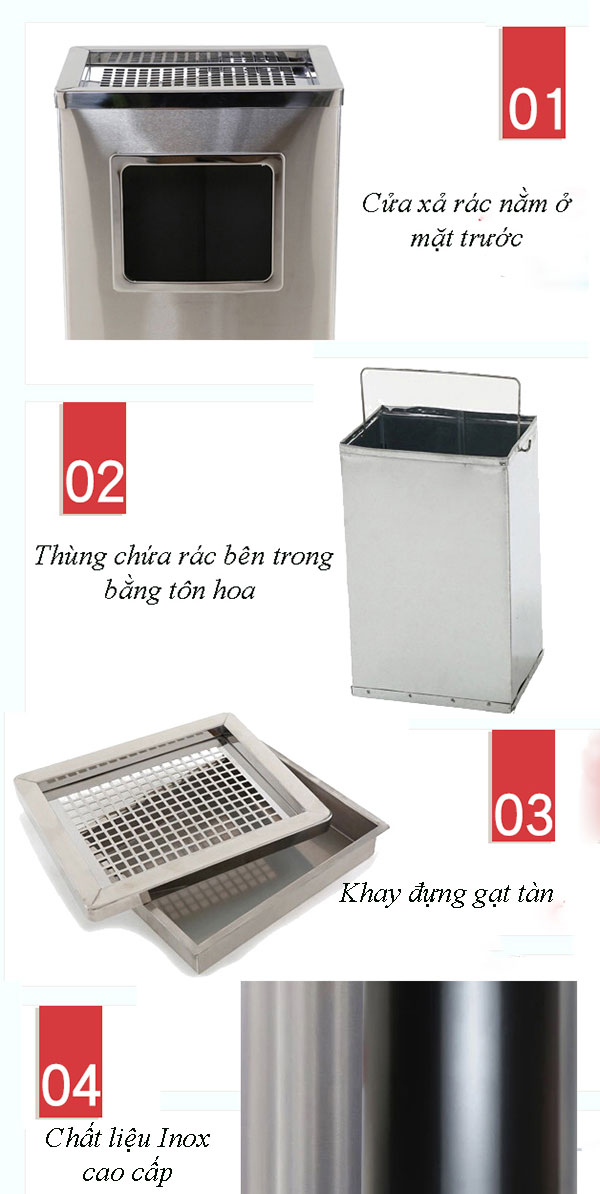 Thùng rác inox chữ nhật