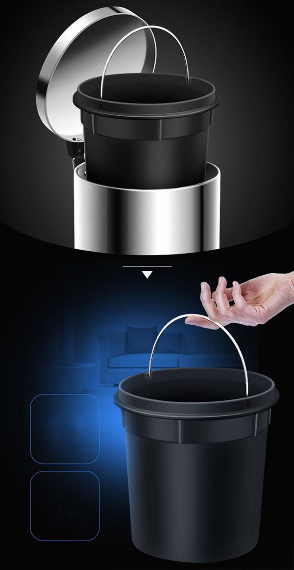 Lớp vỏ inox và thùng chứa rác bằng nhựa