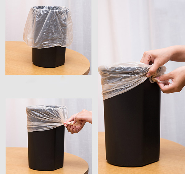 Lót túi đựng rác trong lòng thùng rác inox