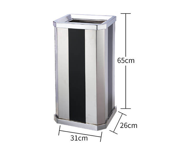 Kích thước thùng rác inox hình chữ nhật có gạt tàn và cửa xả rác ở trên