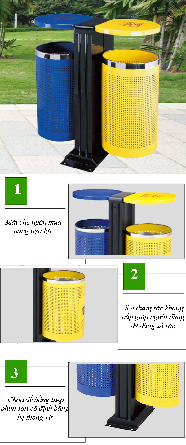 Đặc điểm nổi bật của từng bộ phận thùng rác ngoài trời