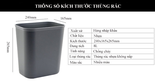 Thông số kỹ thuật kích thước thùng rác