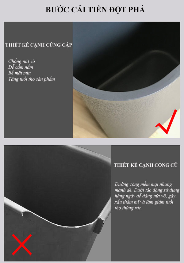 Thiết kế cạnh mới giúp thùng rác bền hơn