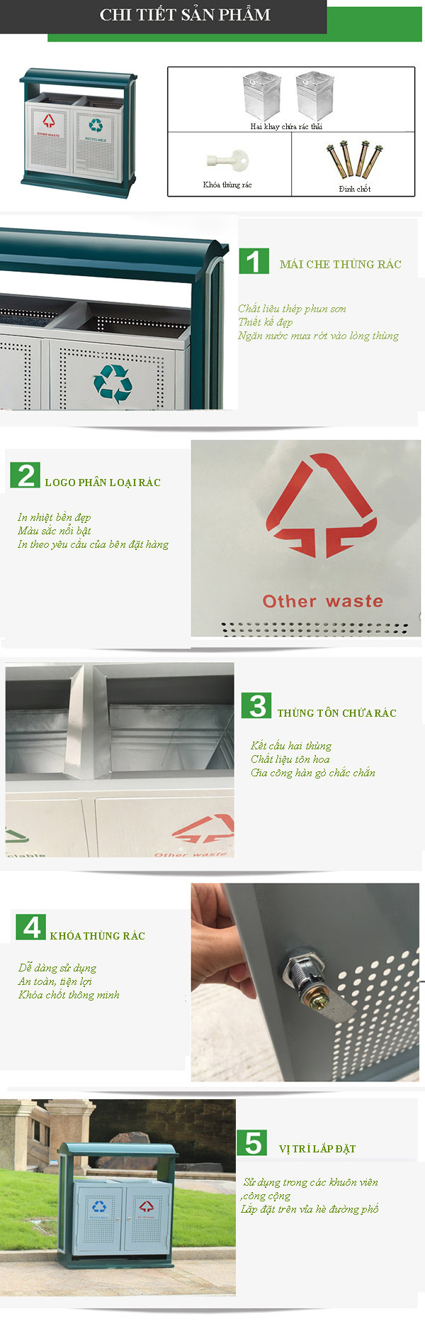 Chi tiết thùng rác 2 ngăn công cộng do Hành Tinh Xanh bán