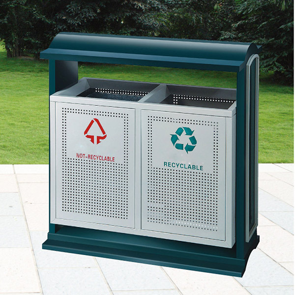 Hình ảnh thùng rác phân loại 2 ngăn bằng thép phun sơn