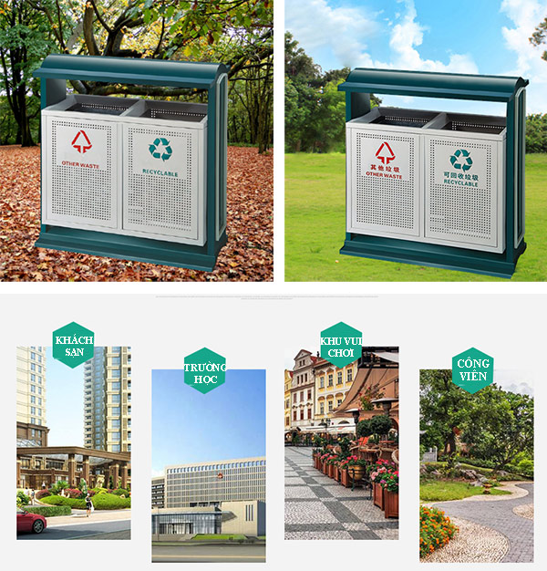 Mẫu thùng rác thép phun sơn sử dụng cho không gian ngoài trời