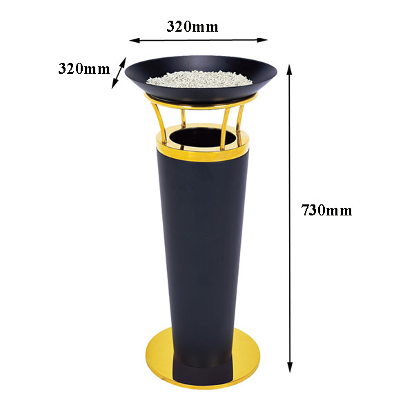 Kích thước thùng rác phun sơn đen có viền inox vàng